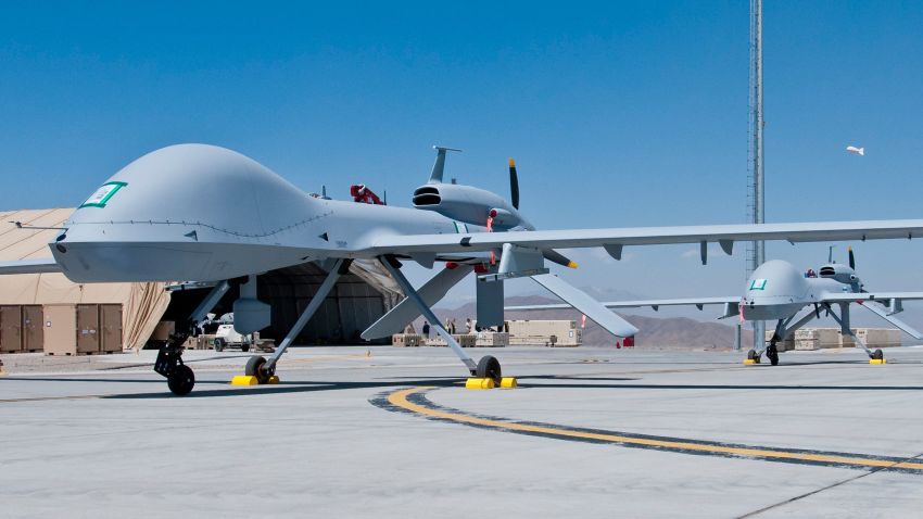 == With AFP Story by Dan De LUCE: US-intelligence-Obama-film-Yemen-Afghanistan ==
(FILES): This April 11, 2012 file photo shows two freshly assembled Grey Eagle unmanned aerial vehicles on the tarmac at Forward Operating Base Shan in Logar Province, Afghanistan. A new documentary released June 7, 2013 portrays US secret raids against terror suspects as a misguided assassination campaign that generates new enemies and tarnishes America's image. In "Dirty Wars: The World is a Battlefield, " journalist Jeremy Scahill condemns the "targeted killing" of purported Al-Qaeda linked militants in missile strikes and night raids by commandos as an ominous, permanent state of war that is "spinning out of control." AFP PHOTO/ US Army / Sgt. Ken Scar = RESTRICTED TO EDITORIAL USE / MANDATORY CREDIT: "AFP PHOTO / US Army / Sgt. Ken Scar" / NO SALES / NO MARKETING / NO ADVERTISING CAMPAIGNS / DISTRIBUTED AS A SERVICE TO CLIENTS ==HO/AFP/Getty Images
