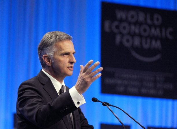 Swiss President Didier Burkhalter delivers a speech during the opening session at the World Economic Forum in Davos on January 22, 2014. Banking world heavyweights debated whether the financial crisis had turned a real corner, or whether the demons of the past could fast return. AFP PHOTO/ERIC PIERMONT        (Photo credit should read ERIC PIERMONT/AFP/Getty Images)