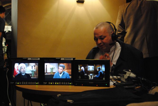 Backstage at Fareed Zakaria's interview with the Iranian President Hassan Rouhani -- CNN's translator is hard at work. 