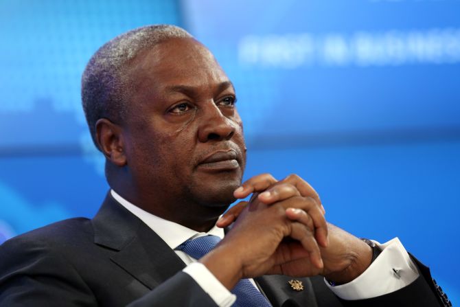 John Dramani Mahama, Ghana's president, pauses during a session on the opening day of the World Economic Forum (WEF) in Davos, Switzerland, on Wednesday, Jan. 22, 2014. World leaders, influential executives, bankers and policy makers attend the 44th annual meeting of the World Economic Forum in Davos, the five day event runs from Jan. 22-25. Photographer: Chris Ratcliffe/Bloomberg via Getty Images 