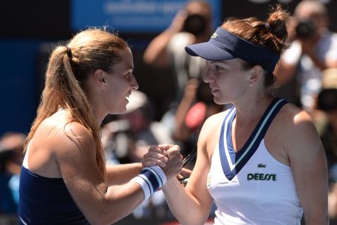 Cibulkova had an equally convincing quarterfinal victory, beating Romania's Simona Halep (right)  6-3 6-0.