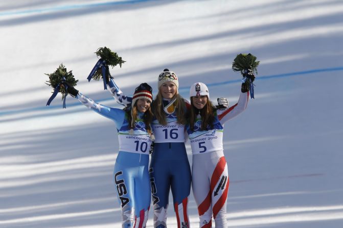 (From left to right) Mancuso finished half a second behind Vonn in the women's downhill at the last Olympics in Vancouver, but was a further second quicker than bronze medalist Elisabeth Gorgl.