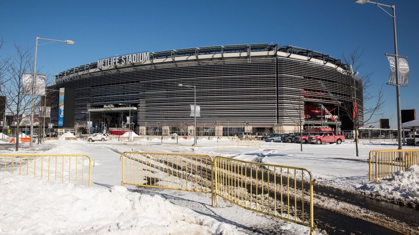  MetLife Stadium, which will host Superbowl XLVIII next month, is seen on January 22, 2014 in East Rutherford, New Jersey. In what is being called the first ever "cold weather superbowl, " the Denver Broncos and Seattle Seahawks will face off in front of over 80,000 fans on February 2. Cold weather welcome kits have been produced for fans that will include earmuffs, hats, mittens, hand warmers, lip balm, and tissues, among other items. After a snowstorm hit the New York region with a foot of snow earlier this week, the NFL and local authorities are doing everying possible to prepare for a snowstorm on the day of the game. (Photo by Andrew Burton/Getty Images)