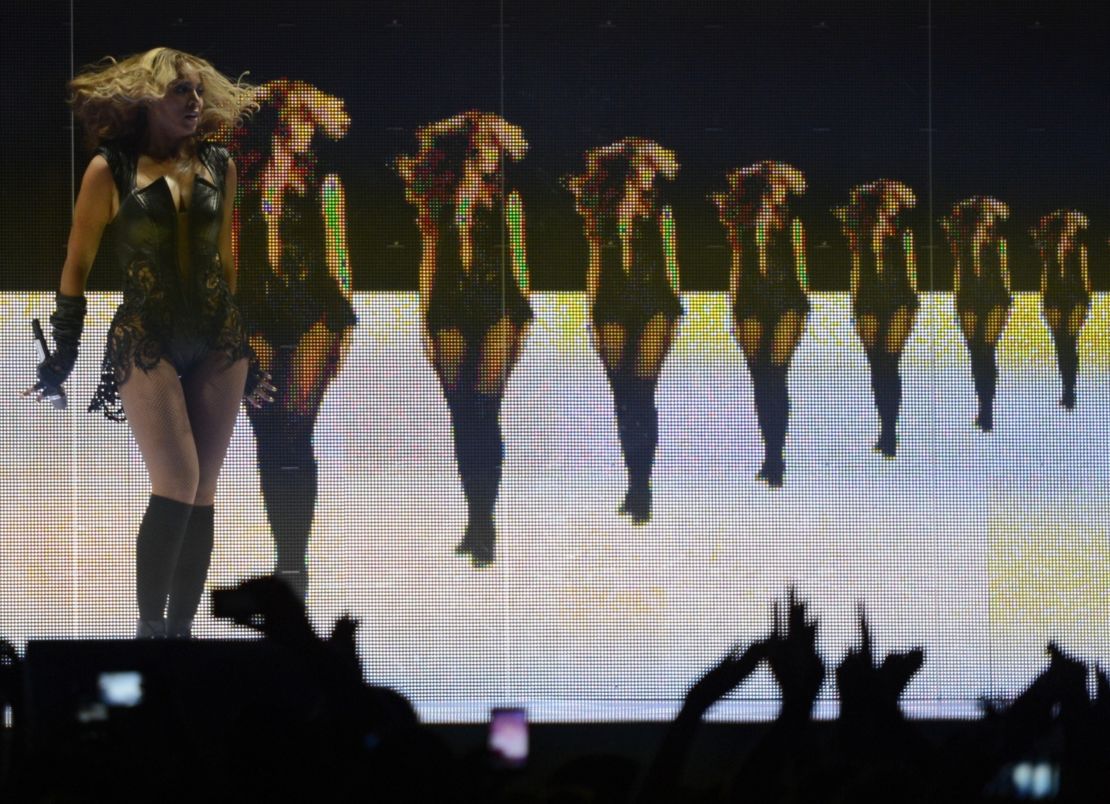 Beyonce performs in front of a massive video wall during the 2013 Super Bowl  halftime show at the Superdome in New Orleans.