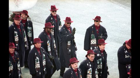 The Americans at the 1992 Winter Olympics in Albertville, France. Here, U.S. bobsled team member Herschel Walker, famous as a football player, waves to the crowd during the opening ceremony.