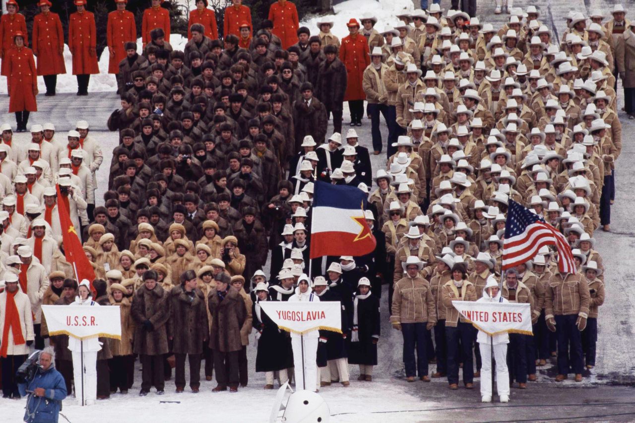 U.S. athletes at the 1980 Winter Olympics in Lake Placid, New York.