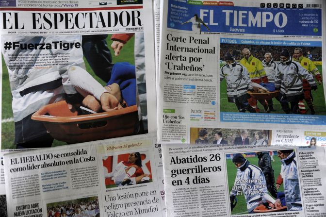 Falcao's injury was front page news back in his homeland.
