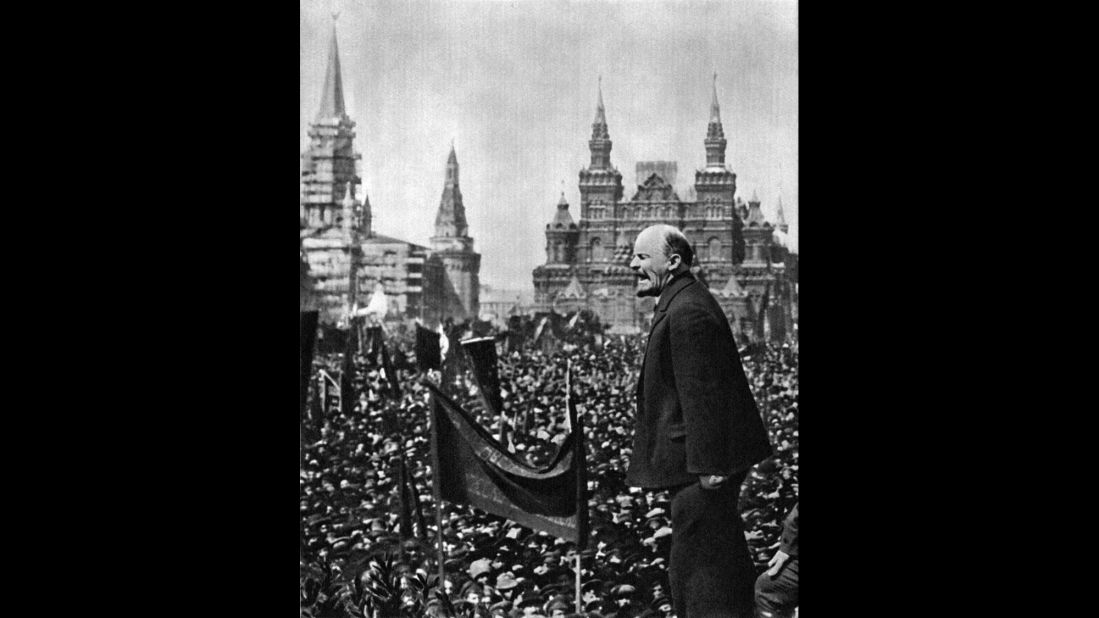 Vladimir Lenin led the revolution that paved the way for Communist rule in Russia until the late 20th century. Here, Lenin speaks in 1919 in Moscow's Red Square to dedicate a monument to Stepan Razin, a 17th century Cossack who revolted against the Russian monarchy. 