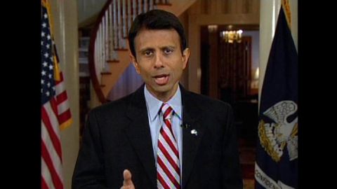 In this image made from video, Louisiana Gov. Bobby Jindal delivers from Baton Rouge, La. the Republican Party's official response to President Barack Obama's address to a joint session of Congress. 