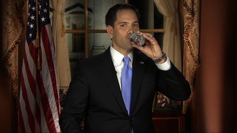 Sen. Marco Rubio takes a sip of water during his Republican response to President Barack Obama's State of the Union address in 2013.
