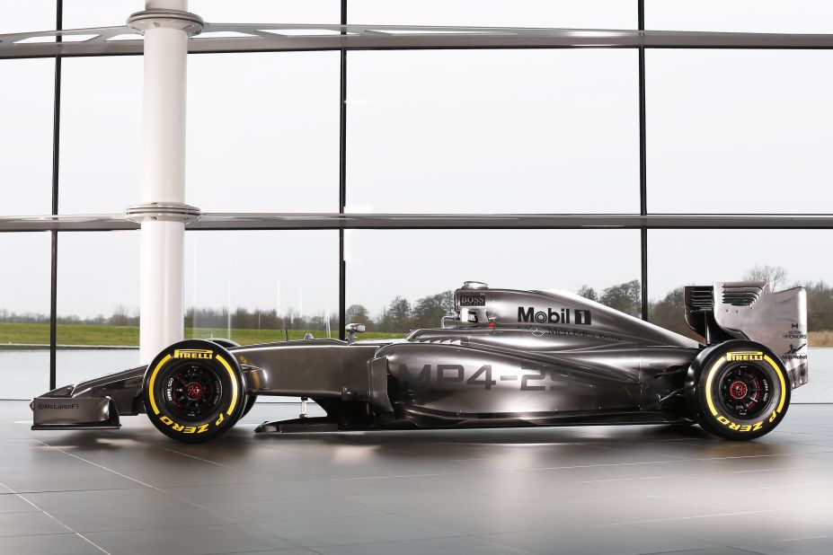 A sideview of the MP4-29 which will be raced by 2009 world champion Jenson Button and rookie Kevin Magnussen.