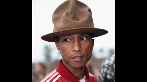 Pharrell Williams arrives at the 56th annual Grammy Awards on January 26.