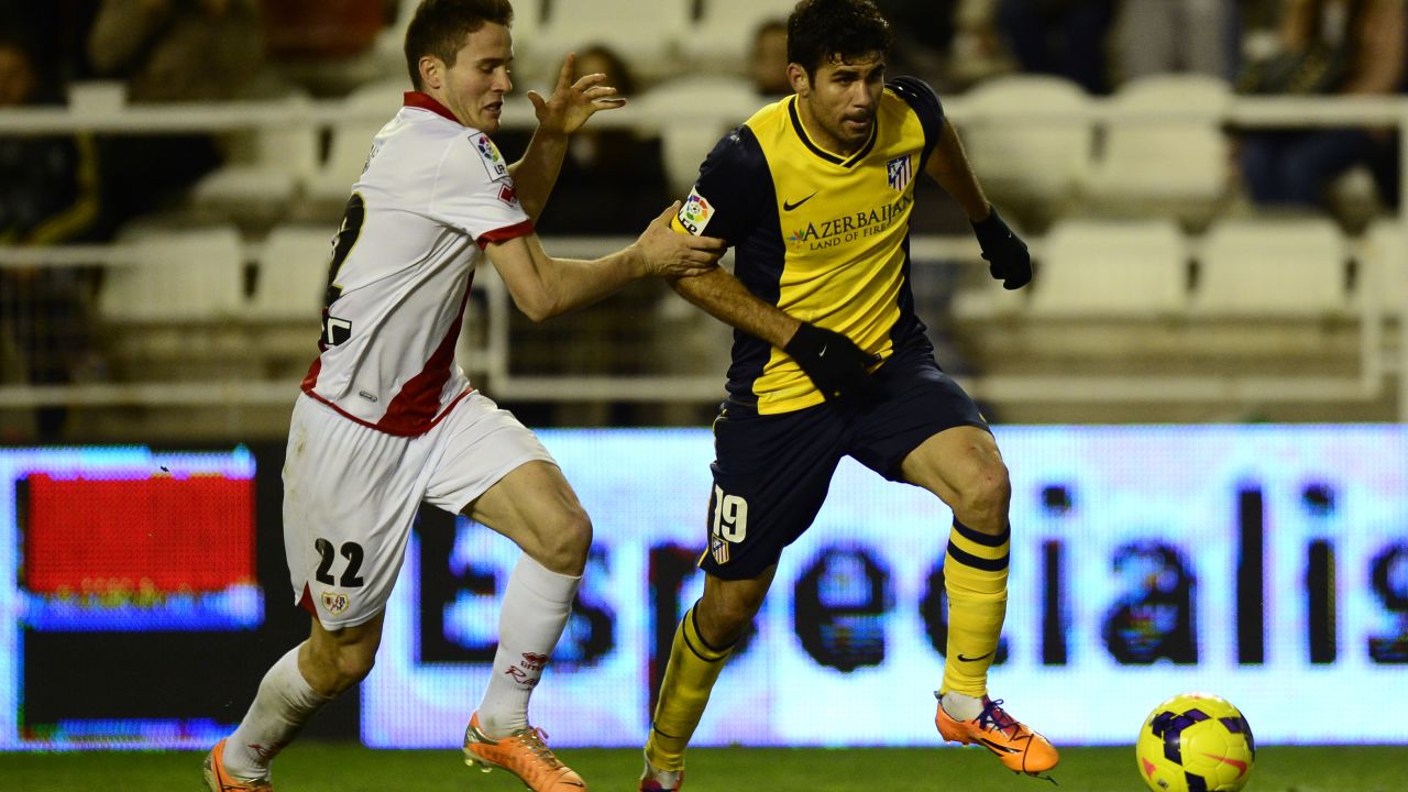 Atletico Madrid's Diego Costa (right) in action during the La Liga game against Rayo Vallecano on Sunday. 