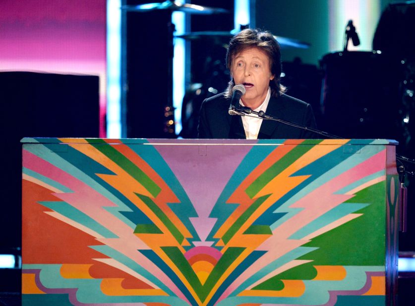 Former Beatle Paul McCartney performs his song "Queenie Eye" with Ringo Starr, not pictured.