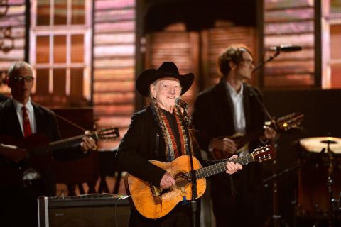 Country legend Willie Nelson takes the stage. He was joined by Kris Kristofferson, Blake Shelton and Merle Haggard.