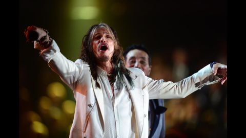 The only thing upstaging Steven Tyler's rock-star-white suit was his mustache. 