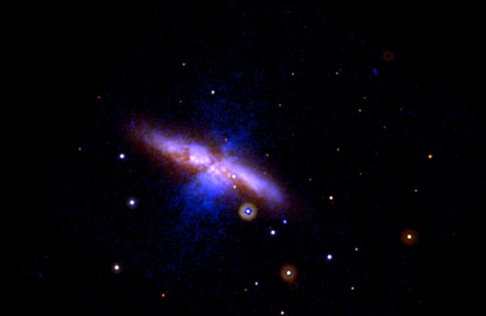 A supernova was spotted on January 21 in Messier 82, one of the nearest big galaxies. This wide view image was taken on January 22.