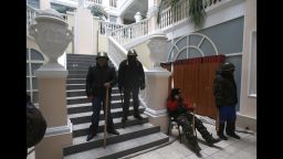 Protesters stand guard inside the Justice Ministry in Kiev on January 27.