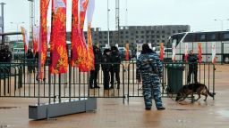 Police officers guard a stadium, the site of the Sochi 2014 Winter Olympic torch relay, in Makhachkala, the capital of Russia's troubled southern republic of Dagestan, on January 27, 2014. Insurgents based in North Caucasus republics such as Dagestan who are seeking their own independent state have vowed to disrupt the upcoming Sochi Games in a bid to undercut President Vladimir Putin. AFP PHOTO / NEWS TEAM / SERGEI RASULOVSERGEI RASULOV/AFP/Getty Images
