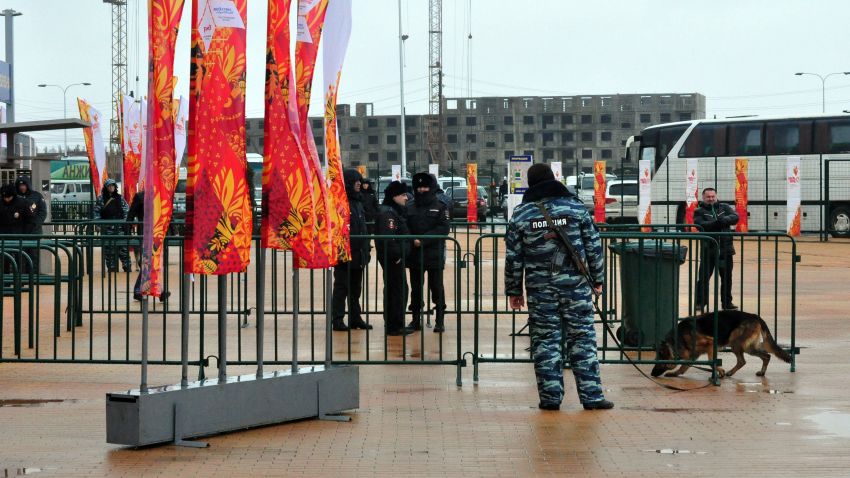 Police officers guard a stadium, the site of the Sochi 2014 Winter Olympic torch relay, in Makhachkala, the capital of Russia's troubled southern republic of Dagestan, on January 27, 2014. Insurgents based in North Caucasus republics such as Dagestan who are seeking their own independent state have vowed to disrupt the upcoming Sochi Games in a bid to undercut President Vladimir Putin. AFP PHOTO / NEWS TEAM / SERGEI RASULOVSERGEI RASULOV/AFP/Getty Images