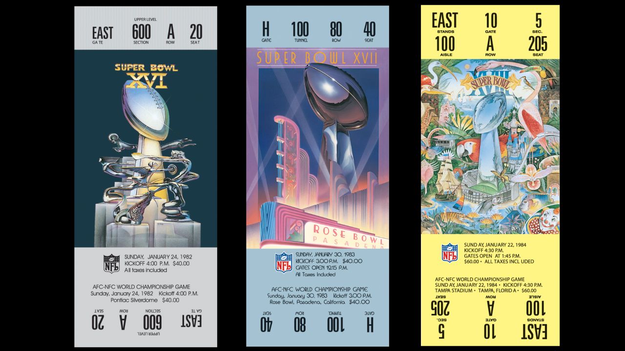 Tickets for Super Bowls XVI, XVII and XVIII.