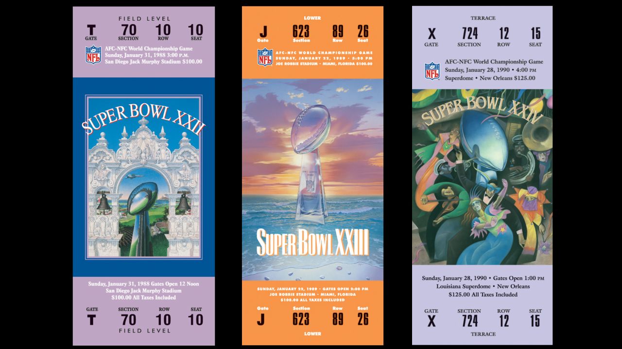 Tickets for Super Bowls XXII, XXIII and XXIV.