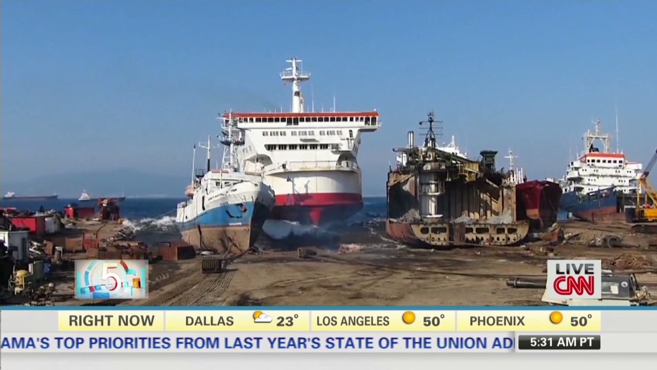 See ferry crash into scrap yard