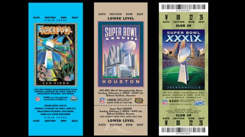 Tickets for Super Bowls XXXVII, XXXVIII and XXXIX. 