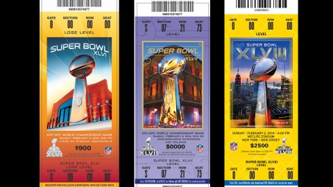 Tickets for Super Bowls XLVI, XLVII and XLVIII.  