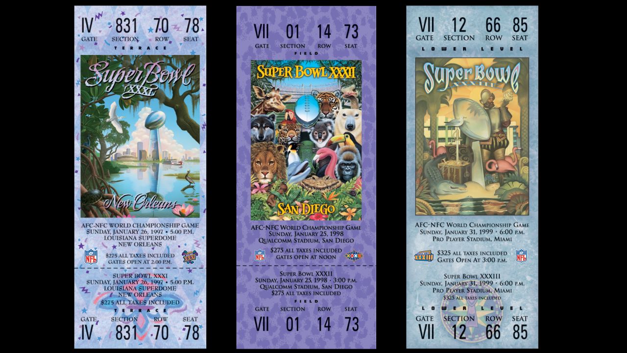 Tickets for Super Bowls XXXI, XXXII and XXXIII.