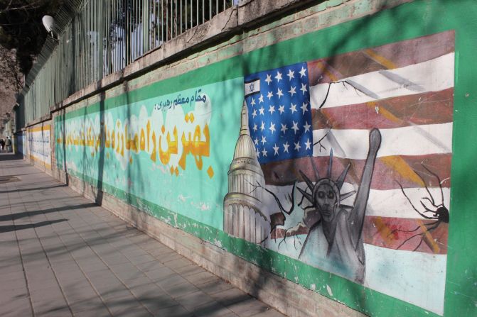 Anti-American murals outside the former US Embassy in Tehran.  Photo by CNN's Jennifer Rizzo.   <a href="http://instagram.com/p/jsTiVWPKMO/" target="_blank" target="_blank">WATCH THE INSTAGRAM VIDEO</a>   by CNN's Jim Sciutto and see how they are toning down the anti-American murals outside the former US Embassy.  Follow Jim (<a href="http://instagram.com/jimsciutto" target="_blank" target="_blank">@jimsciutto</a>) on Instagram for more photos from inside Iran.