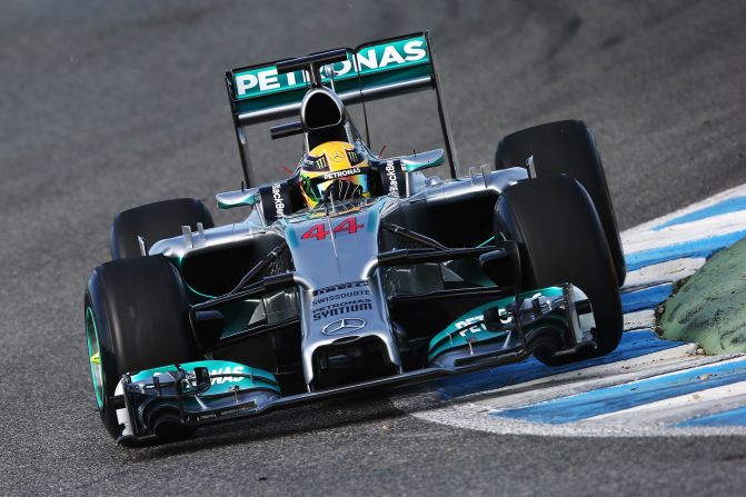 Mercedes is running a message of support for Michael Schumacher on its 2014 Formula One car. The Mercedes, piloted by Lewis Hamilton, was the first 2014 car to take to the track as winter testing opened in Jerez, Spain.