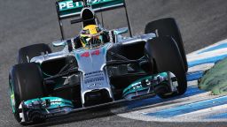 JEREZ DE LA FRONTERA, SPAIN - JANUARY 28: Lewis Hamilton of Great Britain and Mercedes GP drives the new W05 during day one of Formula One Winter Testing at the Circuito de Jerez on January 28, 2014 in Jerez de la Frontera, Spain. (Photo by Mark Thompson/Getty Images)