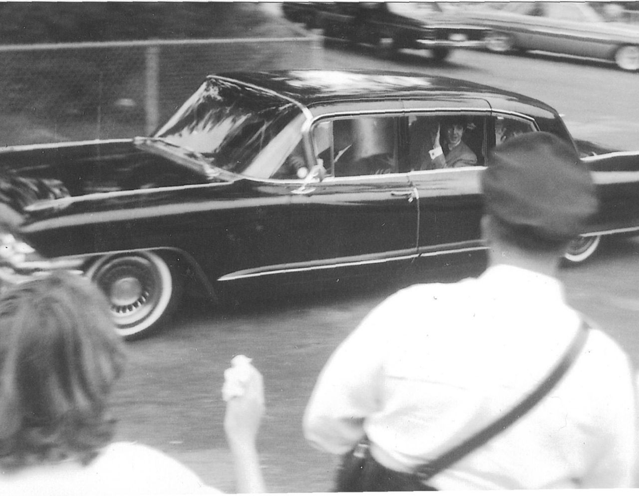 James snapped this photo of Paul McCartney driving by in August 1964 while visiting her brother in Detroit. "I heard screaming and learned that The Beatles were staying at a nearby hotel," she said. "I took off and hung around the hotel driveway and was lucky enough to get that photo." James recalls a girl fainting right in front of her -- a common sight during the height of Beatlemania.