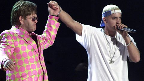 With Eminem being accused of rapping homophobic lyrics, you might be surprised that he and Elton John are buds. But the two musicians have a friendship that's lasted for years -- they performed together at the 2001 Grammy Awards -- and Slim Shady leaned on the legend for support as he worked toward sobriety in the late aughts.