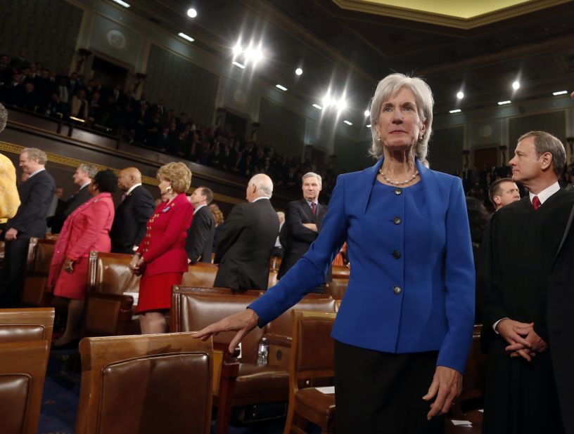 Health and Human Services Secretary Kathleen Sebelius arrives for the address. Obama called on Republicans to stop trying to undermine his 2010 health care reform law passed with no GOP support, saying, "The American people aren't interested in refighting old battles."