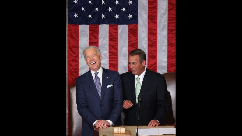 Vice President Joe Biden, left, and Speaker of the House John Boehner before the speech.