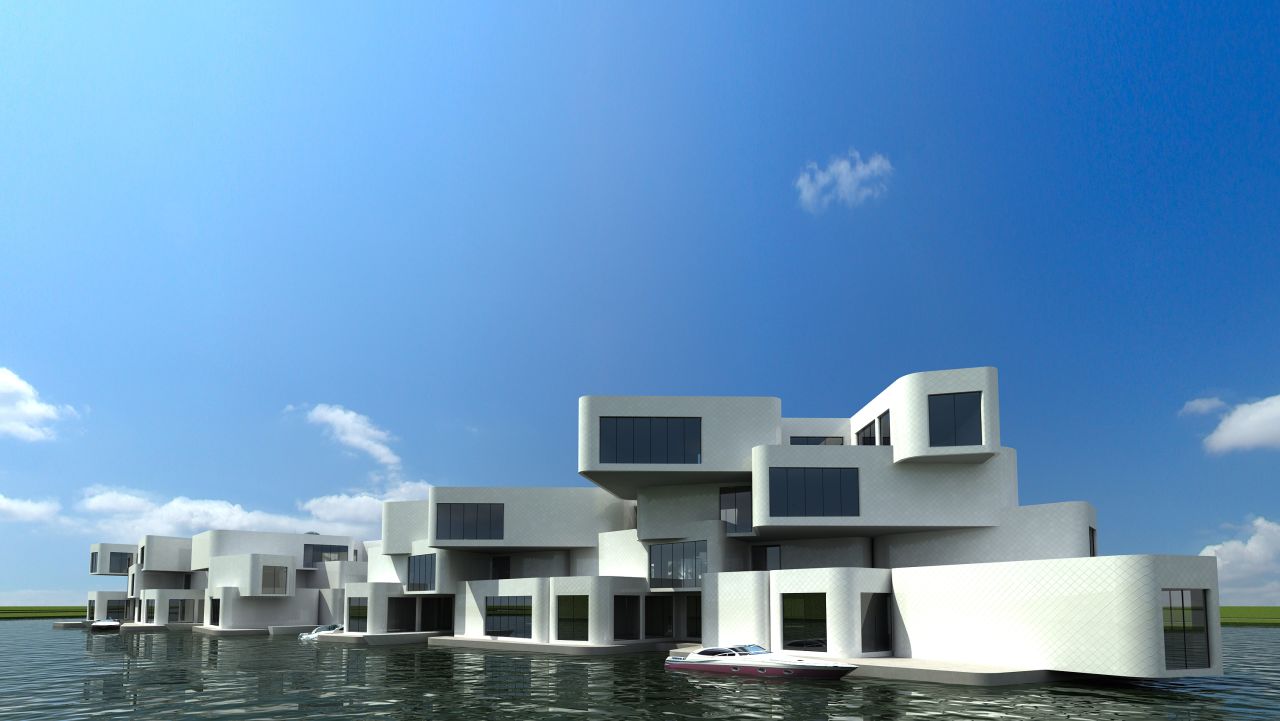 <em>The Citadel</em><br /><br />For centuries, the Dutch reclaimed land from the sea to build dwellings in its low-lying terrain. Now, the architectural firm <a href="http://www.waterstudio.nl/" target="_blank" target="_blank">Waterstudio</a> has decided to embrace water rather than fight it, and has designed the world's first floating apartment complex - <a href="http://www.waterstudio.nl/projects/54" target="_blank" target="_blank">The Citadel</a>. It is due to be completed in December, and will have 60 luxury apartments with large terraces and parking spaces.