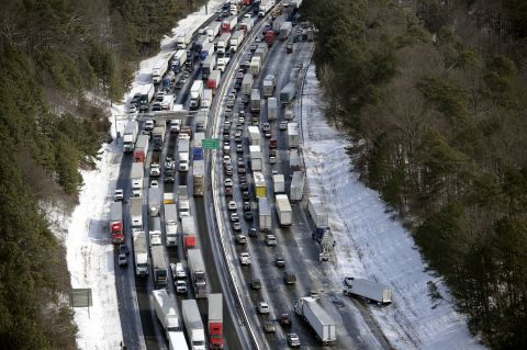 Traffic is snarled along Interstate 285, north of metro Atlanta, on January 29.