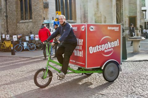 Many bikes can handle loads of up to 250kg (550 pounds). Courier company Outspoken Delivery. in Cambridge, England, is able to carry 100 packages at a time.