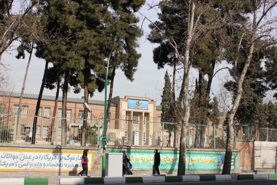 A view of the former U.S. Embassy in Tehran. Once a prison for over 50 American hostages nearly 35 years ago, the two-story building is run by the Iranian government and has been turned into an Islamic cultural center and a propaganda  museum of sorts for the Islamic Revolution. CNN's Jim Sciutto visited the facility. See the photo gallery.