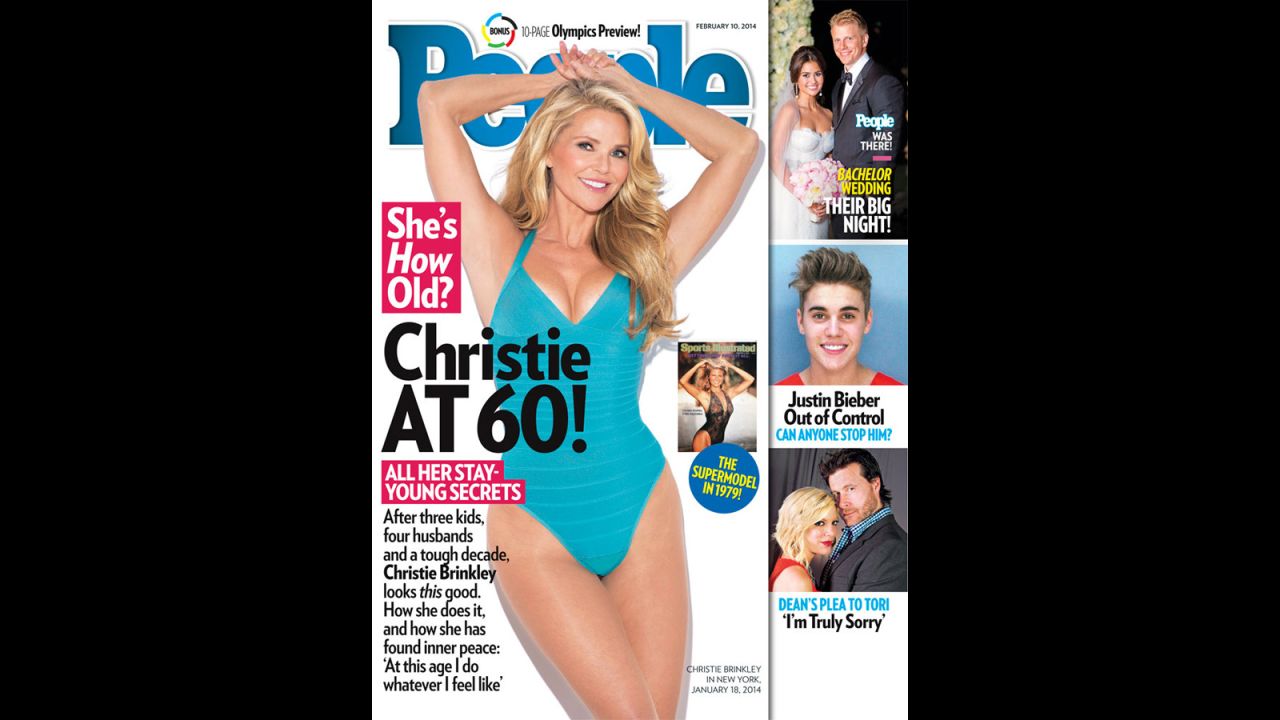 Christie Brinkley turned 60 in February 2014 by showing off her birthday (swim)suit <a href="http://www.people.com/people/article/0,,20780764,00.html" target="_blank" target="_blank">on the cover of People magazine</a>. The model and mom of three is now 64. 
