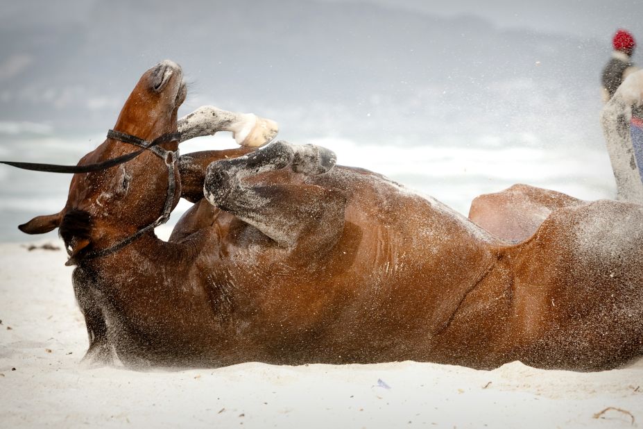 South African trainer Justin Snaith routinely takes his horses down to the beach in Cape Town. "It's the ultimate exercise for both their mind and body," he says. 