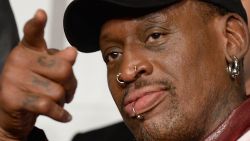 Former NBA star Dennis Rodman poses during a press conference in Tokyo on October 25, 2013