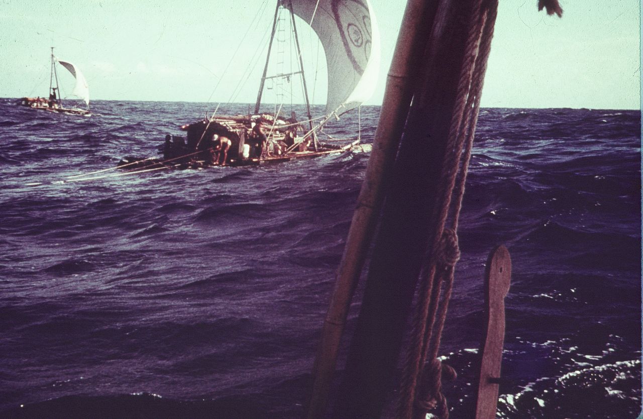 Sharks weren't the only danger. A violent storm lasting eight days separated one of the rafts and knocked out its radio. It took days for all the vessels to rendezvous with each other once more.