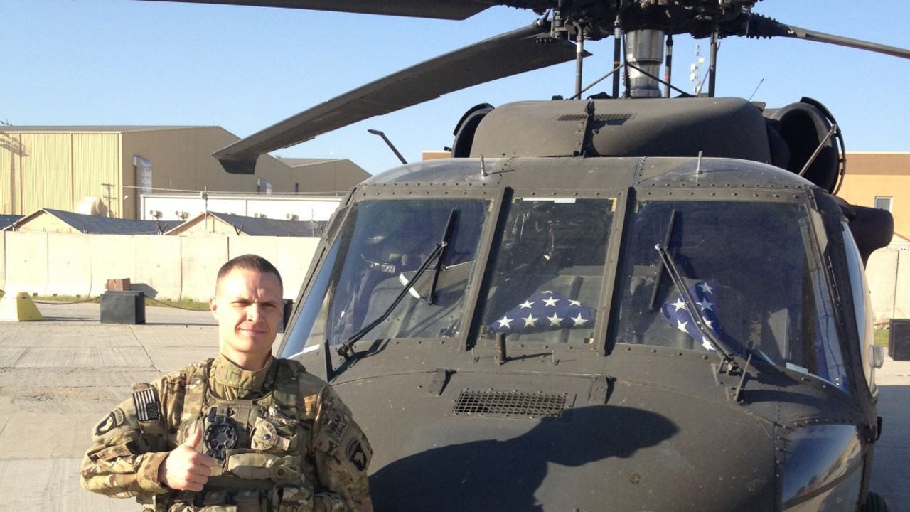 Army Chief Warrant Officer 2 Tyler Wright and his Black Hawk helicopter are part of a nine-chopper squadron set to fly over MetLife Stadium on Super Bowl Sunday.