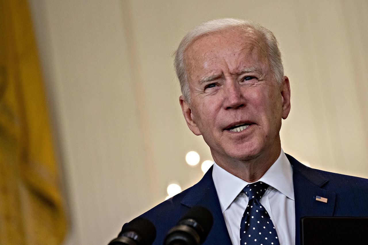 President Biden speaks from the East Room of the White House on Thursday, April 15.