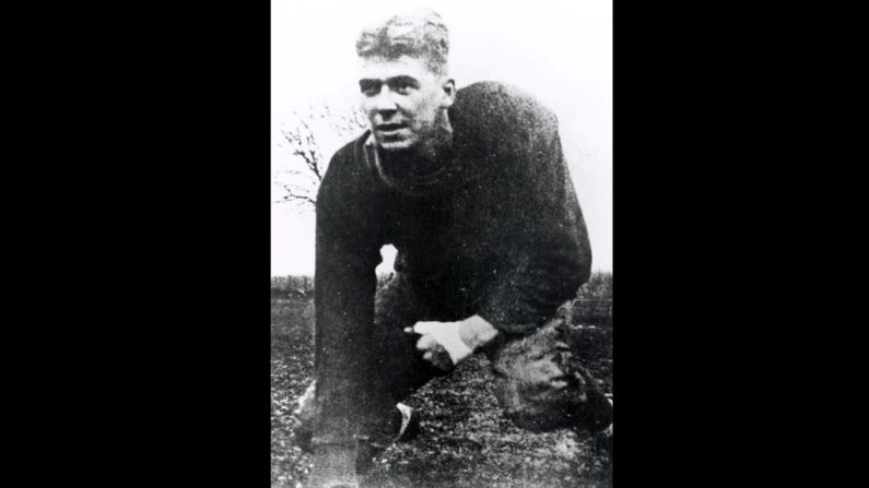 When this photo was taken in 1929, Reagan played football at Eureka College. He also was a member of the school swimming and track teams. 