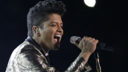 Bruno Mars performs during the halftime show of the NFL Super Bowl XLVIII football game Sunday, Feb. 2, 2014, in East Rutherford,New Jersey.