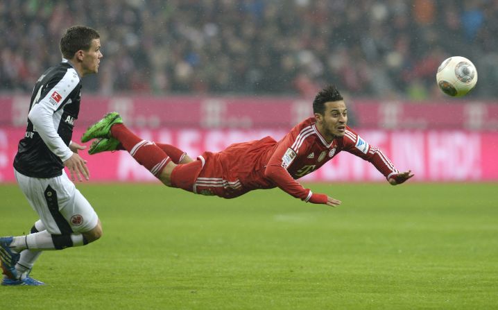 Thiago Alcantara makes one of his Bundesliga record 185 touches in the comprehensive victory for Bayern.